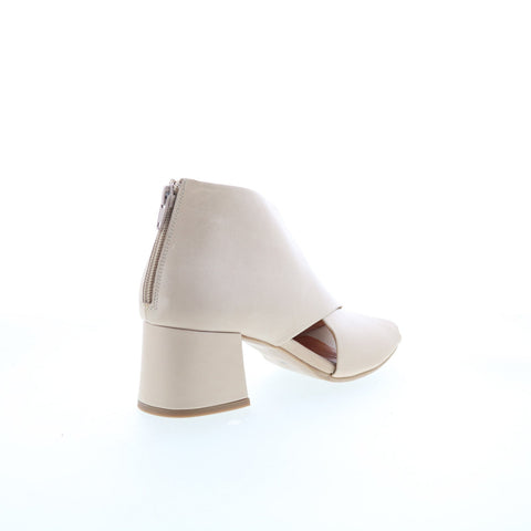 Miz Mooz Bartholomew Womens Beige Leather Zipper Heeled Sandals Shoes