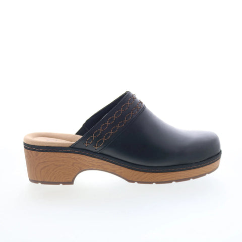 Clarks Paizlee Poppy 26175187 Womens Black Wide Leather Heeled Sandals Shoes