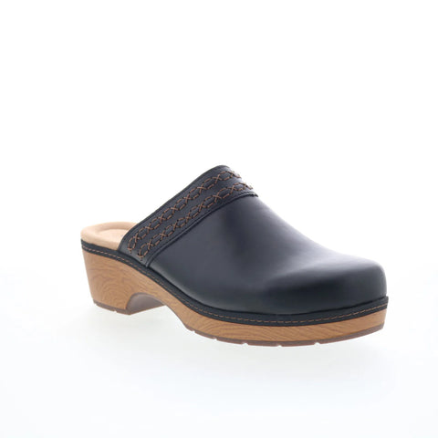 Clarks Paizlee Poppy 26175187 Womens Black Wide Leather Heeled Sandals Shoes