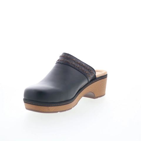 Clarks Paizlee Poppy 26175187 Womens Black Wide Leather Heeled Sandals Shoes