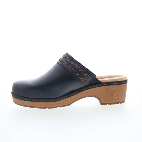 Clarks Paizlee Poppy 26175187 Womens Black Wide Leather Heeled Sandals Shoes