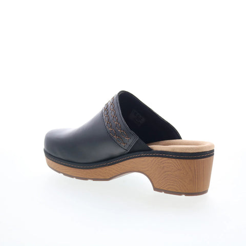 Clarks Paizlee Poppy 26175187 Womens Black Wide Leather Heeled Sandals Shoes