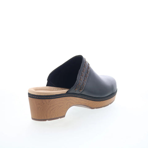 Clarks Paizlee Poppy 26175187 Womens Black Wide Leather Heeled Sandals Shoes