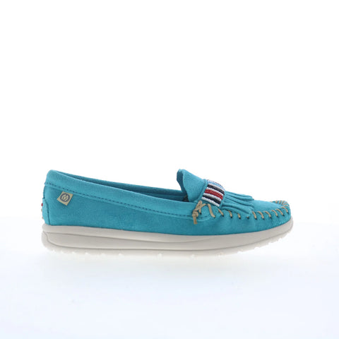 Minnetonka Bepeshaa Moc 61076P Womens Blue Suede Loafer Flats Shoes