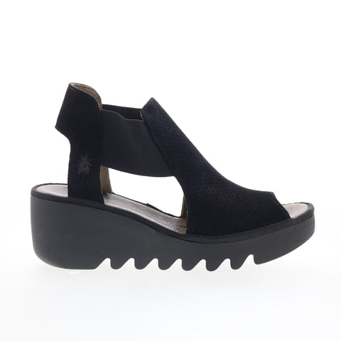 Fly London Biga BIGA412FLY-000 Womens Black Suede Wedges Sandals Shoes