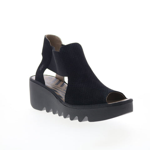 Fly London Biga BIGA412FLY-000 Womens Black Suede Wedges Sandals Shoes