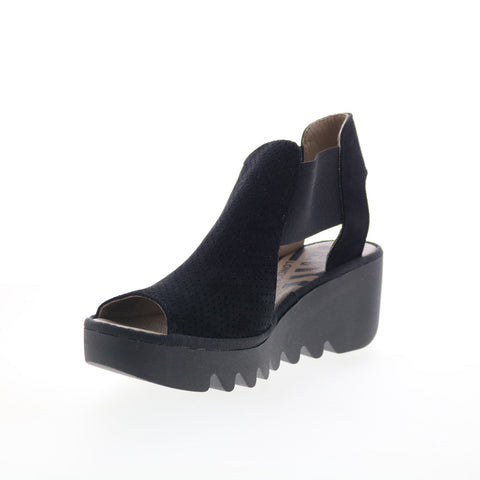 Fly London Biga BIGA412FLY-000 Womens Black Suede Wedges Sandals Shoes