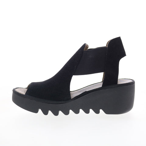 Fly London Biga BIGA412FLY-000 Womens Black Suede Wedges Sandals Shoes
