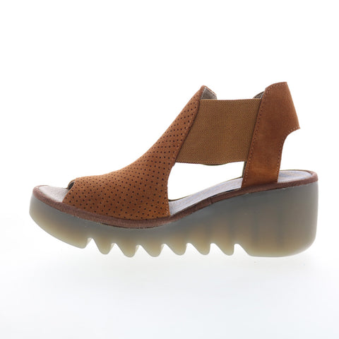 Fly London Biga BIGA412FLY-003 Womens Brown Leather Wedges Sandals Shoes