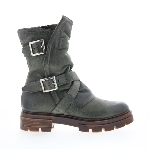 Miz Mooz Biggs Womens Green Leather Zipper Casual Dress Boots