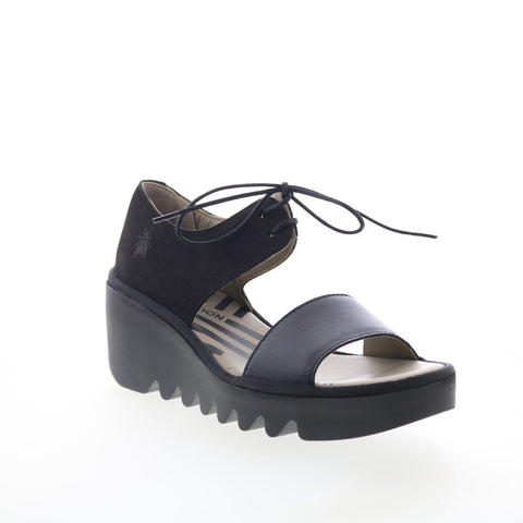 Fly London Bilu BILU465FLY-000 Womens Black Leather Wedges Sandals Shoes