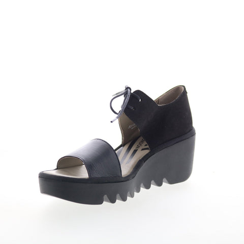 Fly London Bilu BILU465FLY-000 Womens Black Leather Wedges Sandals Shoes
