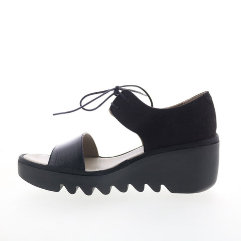 Fly London Bilu BILU465FLY-000 Womens Black Leather Wedges Sandals Shoes