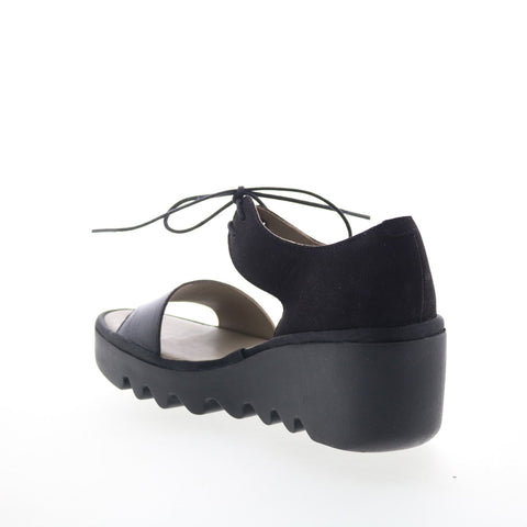 Fly London Bilu BILU465FLY-000 Womens Black Leather Wedges Sandals Shoes
