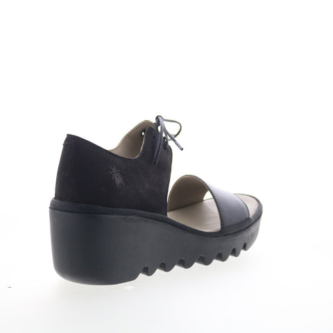 Fly London Bilu BILU465FLY-000 Womens Black Leather Wedges Sandals Shoes