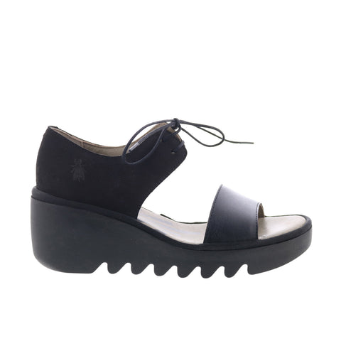 Fly London Bilu BILU465FLY-000 Womens Black Leather Wedges Sandals Shoes