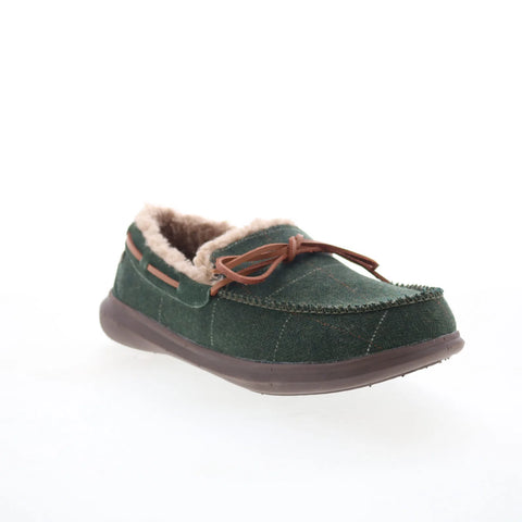 Spenco Birch Tweed SP2010MOS Mens Green Canvas Wide Moccasin Slippers Shoes