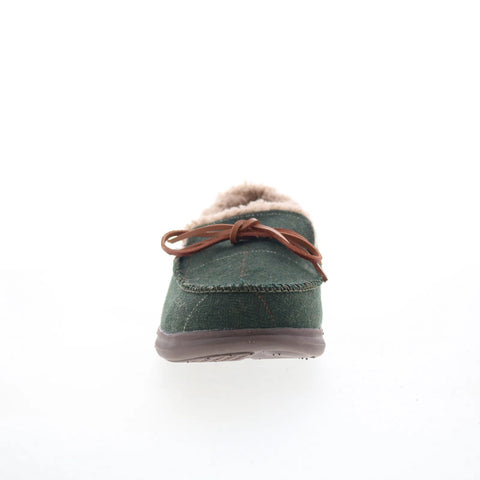 Spenco Birch Tweed SP2010MOS Mens Green Canvas Wide Moccasin Slippers Shoes
