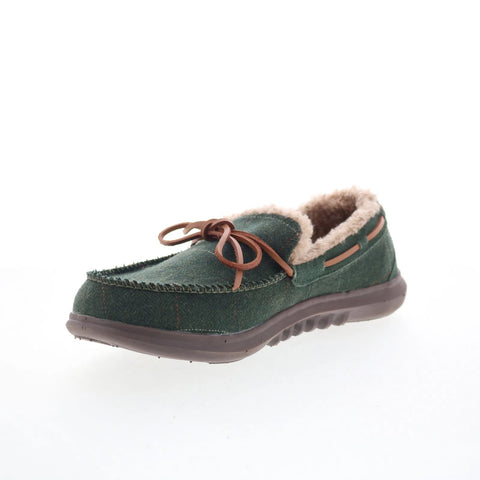 Spenco Birch Tweed SP2010MOS Mens Green Canvas Wide Moccasin Slippers Shoes