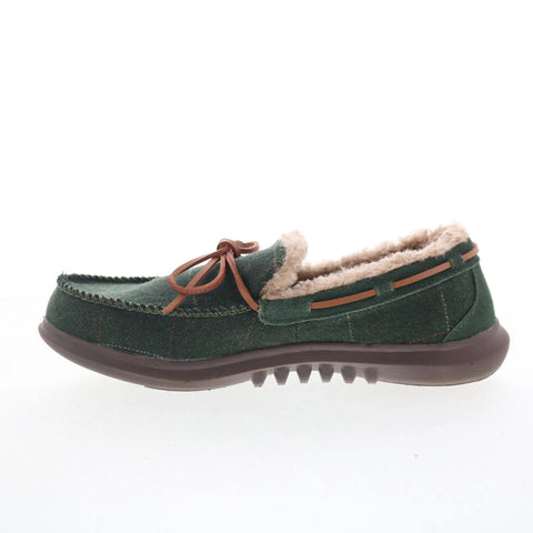 Spenco Birch Tweed SP2010MOS Mens Green Canvas Wide Moccasin Slippers Shoes