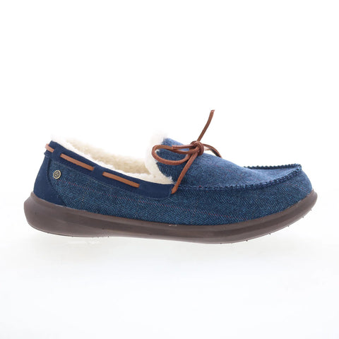 Spenco Birch Tweed SP2010NVY Mens Blue Wide Moccasin Slippers Shoes