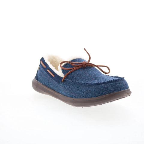 Spenco Birch Tweed SP2010NVY Mens Blue Wide Moccasin Slippers Shoes