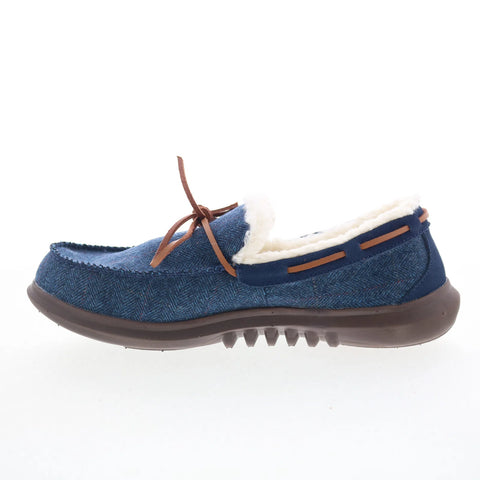Spenco Birch Tweed SP2010NVY Mens Blue Wide Moccasin Slippers Shoes