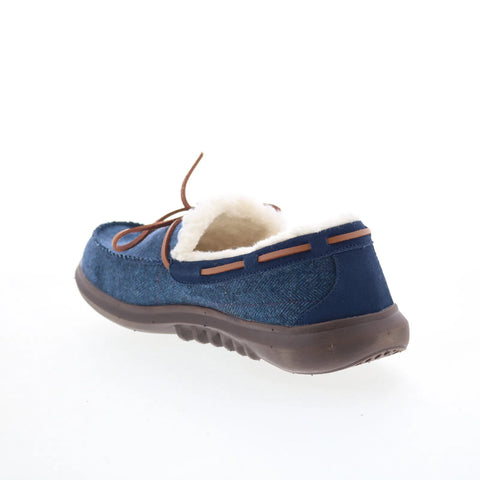 Spenco Birch Tweed SP2010NVY Mens Blue Wide Moccasin Slippers Shoes