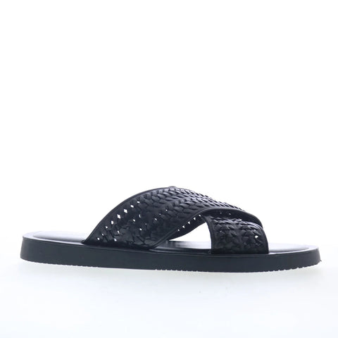 Steve Madden Blaise Mens Black Leather Slip On Slides Sandals Shoes