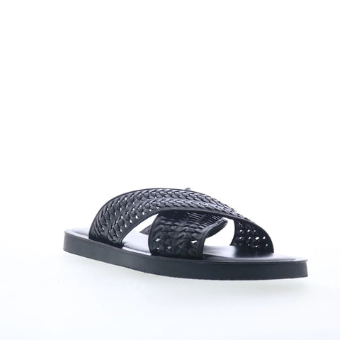 Steve Madden Blaise Mens Black Leather Slip On Slides Sandals Shoes