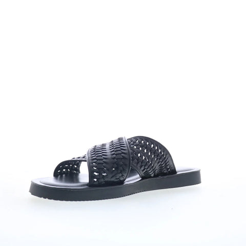 Steve Madden Blaise Mens Black Leather Slip On Slides Sandals Shoes