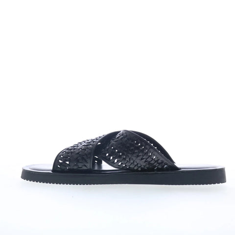 Steve Madden Blaise Mens Black Leather Slip On Slides Sandals Shoes