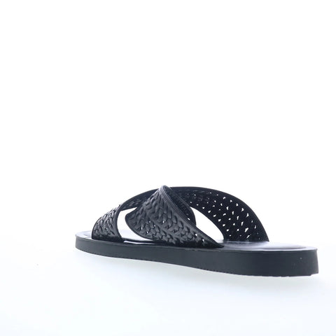 Steve Madden Blaise Mens Black Leather Slip On Slides Sandals Shoes