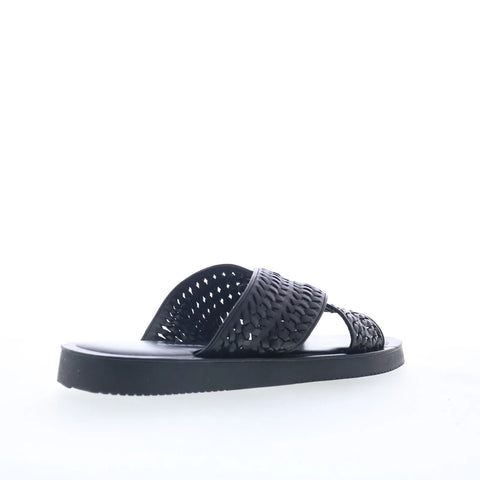 Steve Madden Blaise Mens Black Leather Slip On Slides Sandals Shoes