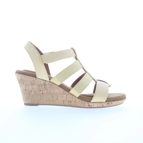 Rockport Blanca Elastic Tbar Sandal Womens Beige Wedges Sandals Shoes