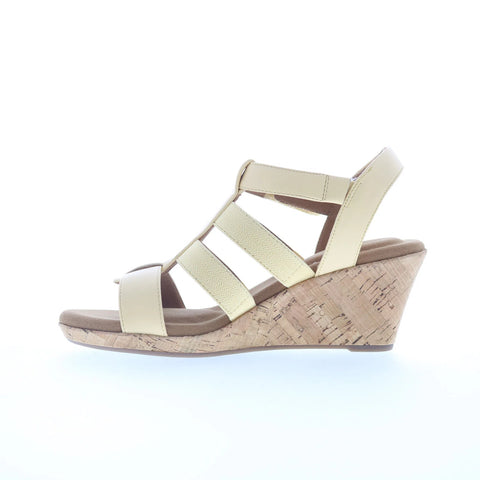 Rockport Blanca Elastic Tbar Sandal Womens Beige Wedges Sandals Shoes
