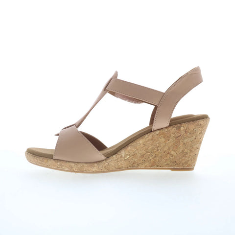Rockport Blanca T Strap CI5691 Womens Beige Leather Wedges Heels Shoes