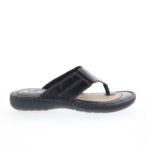 Born Maso BM0007903 Mens Black Leather Slip On Flip-Flops Sandals Shoes