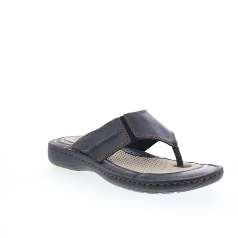 Born Maso BM0007903 Mens Black Leather Slip On Flip-Flops Sandals Shoes