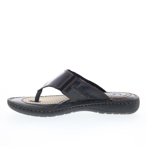 Born Maso BM0007903 Mens Black Leather Slip On Flip-Flops Sandals Shoes