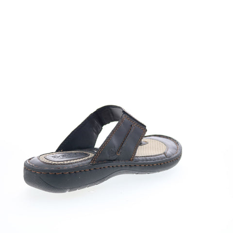Born Maso BM0007903 Mens Black Leather Slip On Flip-Flops Sandals Shoes