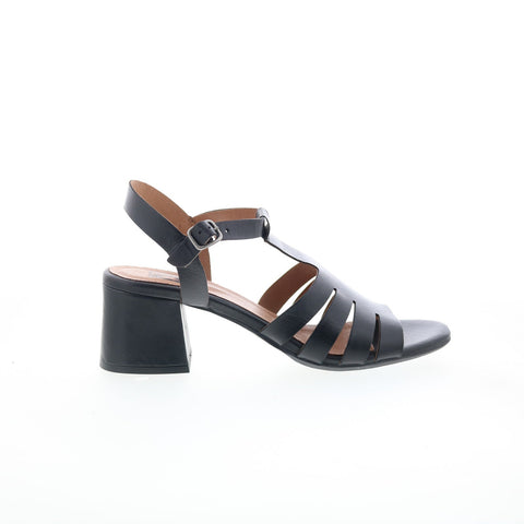 Miz Mooz Boardwalk Womens Black Leather Hook & Loop Heeled Sandals Shoes
