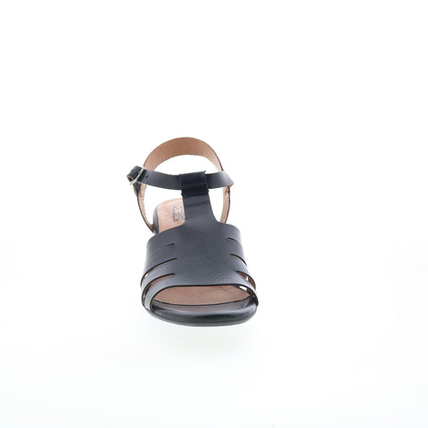 Miz Mooz Boardwalk Womens Black Leather Hook & Loop Heeled Sandals Shoes