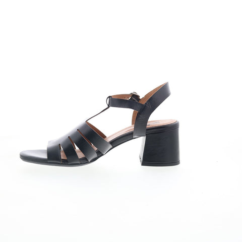 Miz Mooz Boardwalk Womens Black Leather Hook & Loop Heeled Sandals Shoes