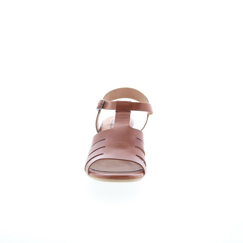 Miz Mooz Boardwalk Womens Brown Leather Hook & Loop Heeled Sandals Shoes