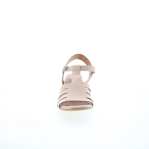 Miz Mooz Boardwalk Womens Beige Leather Hook & Loop Heeled Sandals Shoes