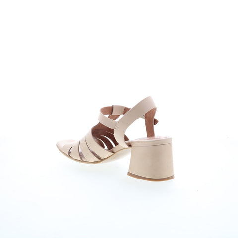 Miz Mooz Boardwalk Womens Beige Leather Hook & Loop Heeled Sandals Shoes