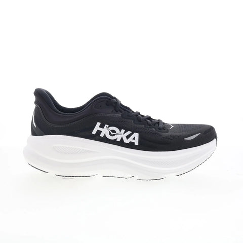 Hoka Bondi 9 1162011-BWHT Mens Black Mesh Lace Up Athletic Running Shoes