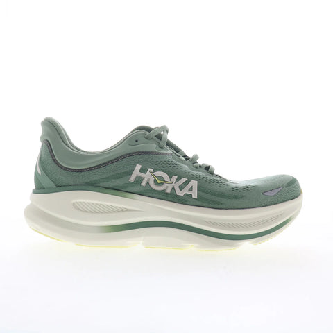 Hoka Bondi 9 1162011-SNTF Mens Green Canvas Lace Up Athletic Running Shoes