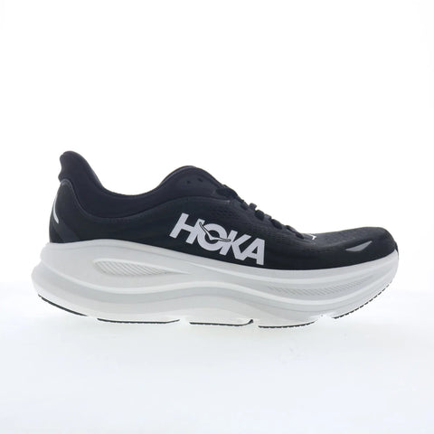 Hoka Bondi 9 1162012-BWHT Womens Black Mesh Lace Up Athletic Walking Shoes